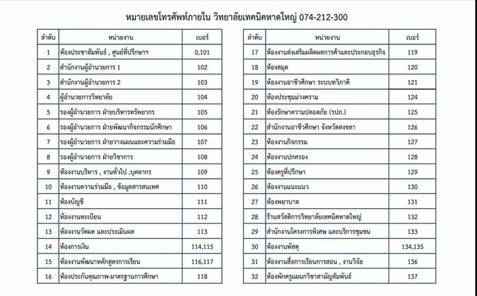 หมายเลขโทรศัพท์ภายใน